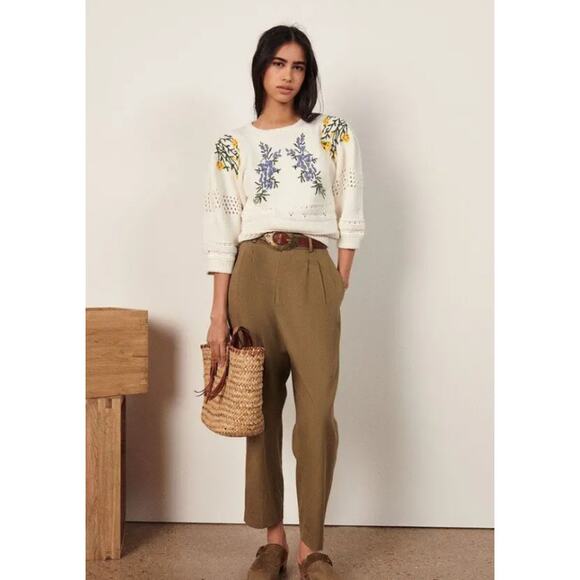 ba&sh SZ M Miro Knit Floral Embroidered Organic Cotton Pullover Sweater $375 - Picture 2 of 7